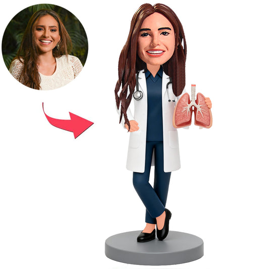 Respiratory Department Female Doctor Holding Lung Model Custom Bobbleheads