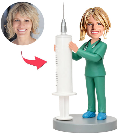 Female Anesthetist Doctor Held Large Syringe Custom Bobbleheads