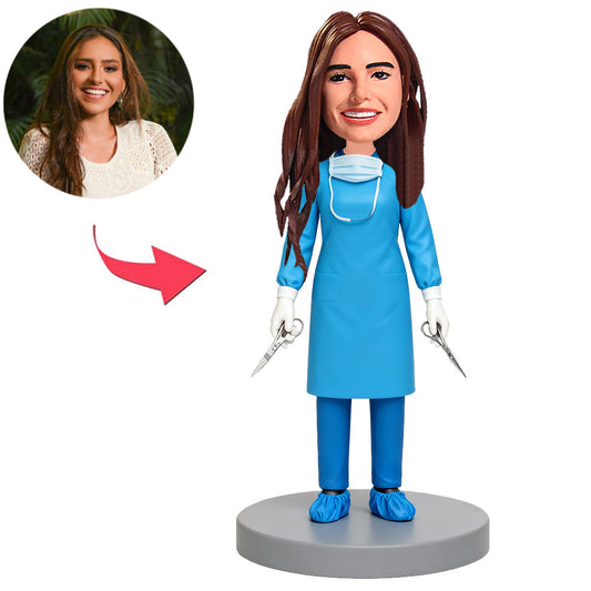 Surgical Female Doctor Holding Scalpel Custom Bobbleheads