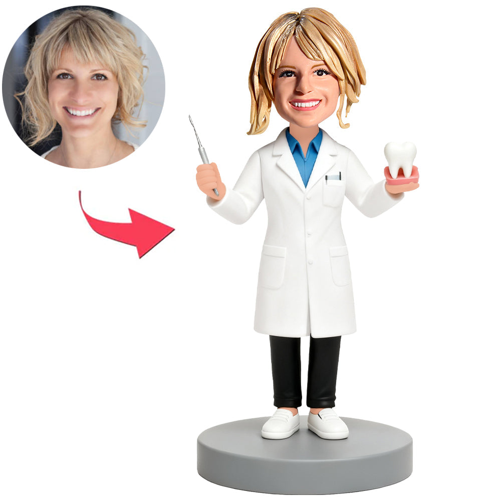 Female Dentist Hold Dental Model Custom Bobbleheads
