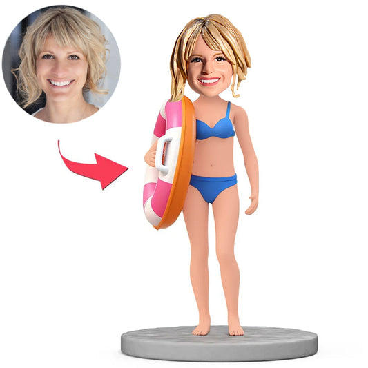 Bikini-Clad Woman With Swim Ring Custom Bobbleheads