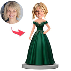Elegant Woman in Green Dress Custom Bobbleheads