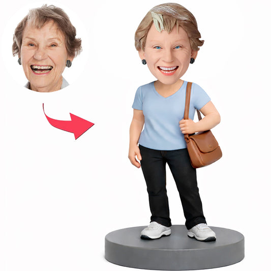 Blue T-Shirt Casual Mom Custom Bobbleheads