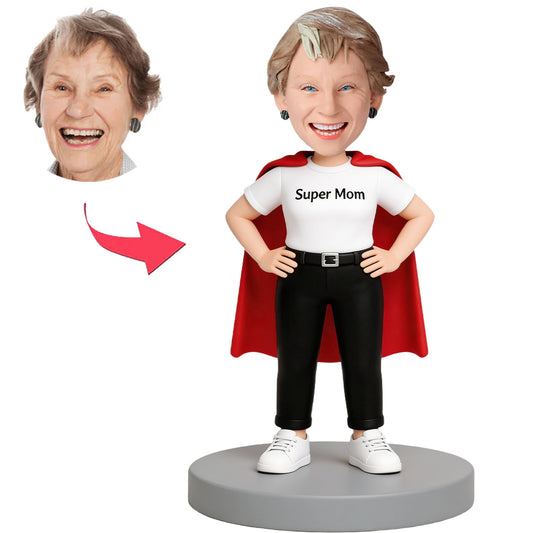 White T-Shirt Super Mom Custom Bobbleheads
