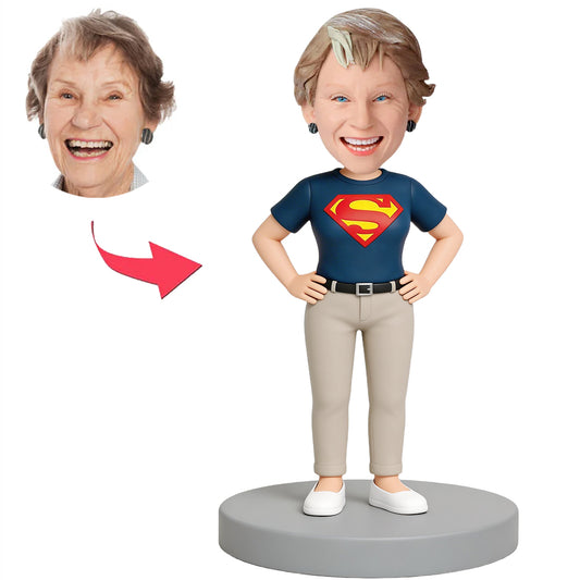 Blue T-Shirt Super Mom Custom Bobbleheads