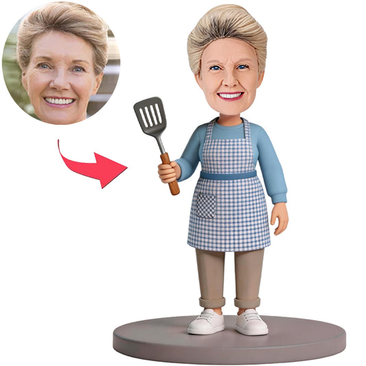 Kitchen Mom Holding Spatula Custom Bobbleheads