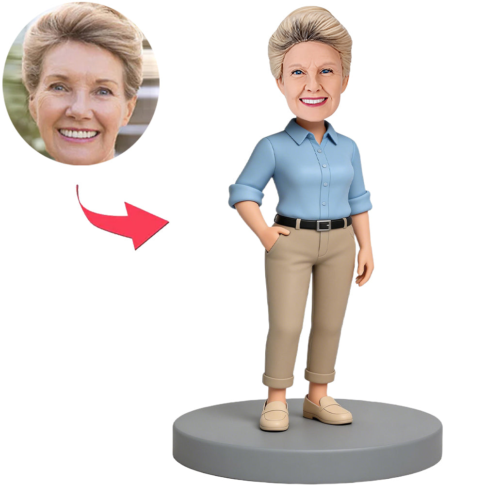 Blue T-Shirt Mom Custom Bobbleheads