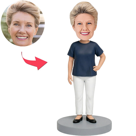 Dark Blue T-Shirt Casual Mom Custom Bobbleheads