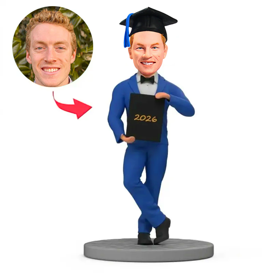 Custom Bobbleheads for 2026 Graduation Man in Blue Suit