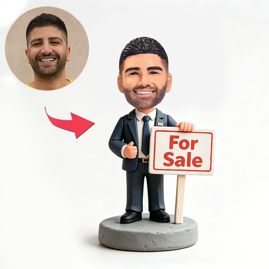 Male Realtor with For Sale Sign Custom Bobbleheads