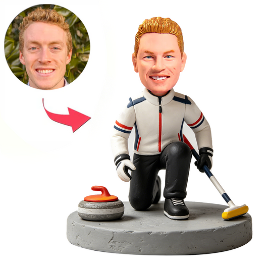 Male Curler Sliding the Stone Custom Bobbleheads