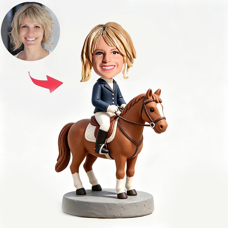Female Equestrian Riding a Horse Custom Bobbleheads