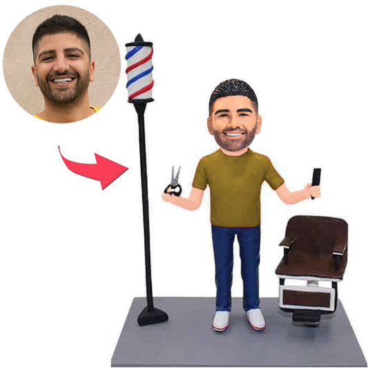 Barber Holding Hair Clipper And Scissors Custom Bobbleheads