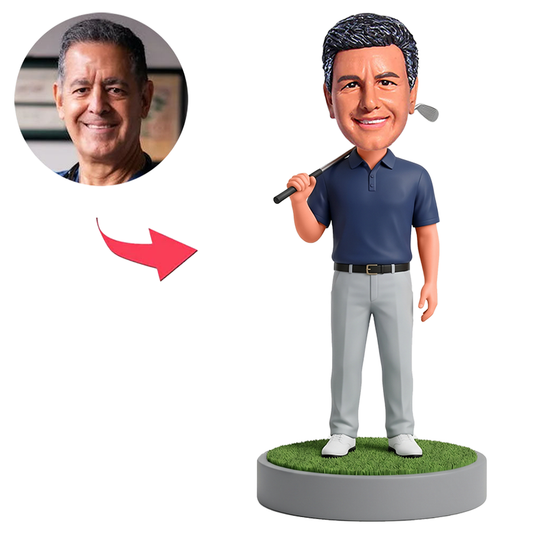 Male Golfer Holding Golf Club Over Shoulder Custom Bobbleheads