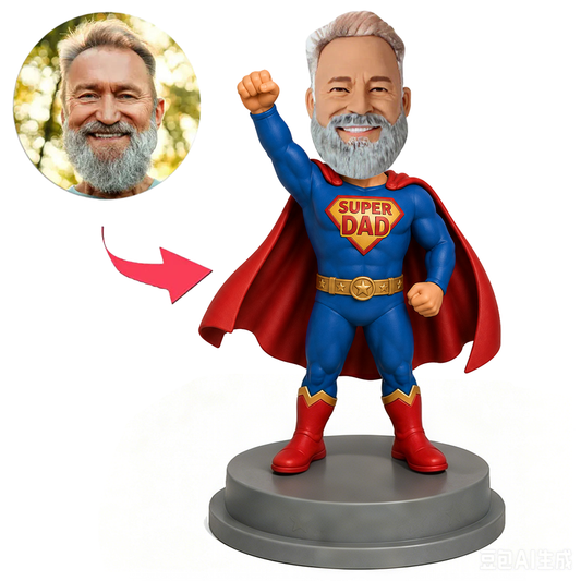 Male Super Dad Hero Raising Fist Custom Bobbleheads