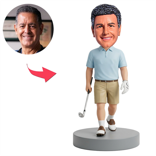 Male Golf Dad Holding Golf Club Custom Bobbleheads