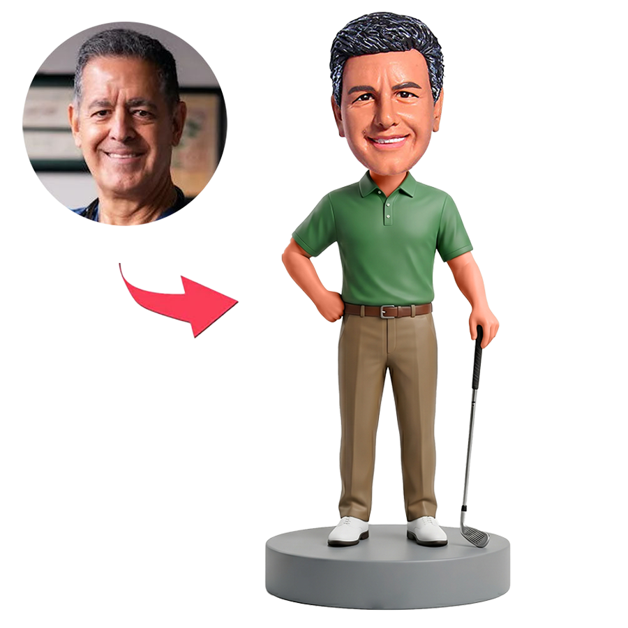 Male Golf Player Standing with Golf Club Custom Bobbleheads