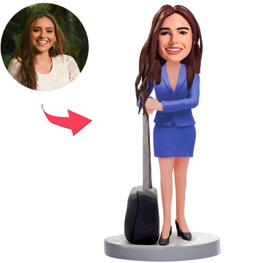 Stewardess in Blue Suit Custom Bobbleheads