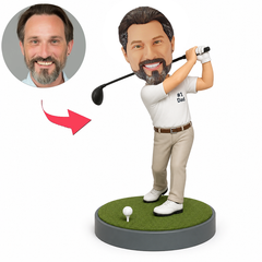 Male Golf Dad Swinging Club on Green Base Custom Bobbleheads