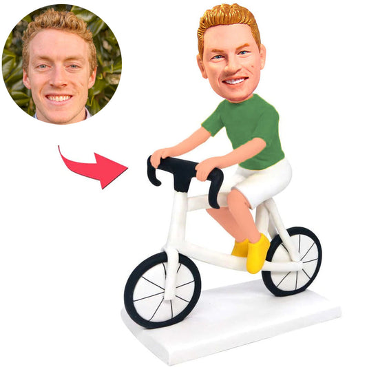 Man Riding White Bicycle Custom Bobbleheads