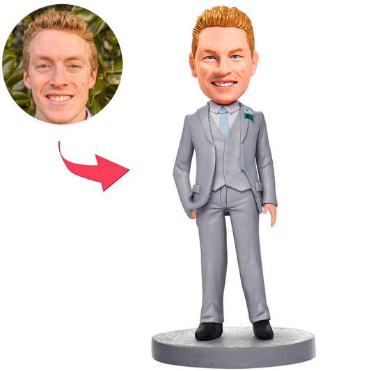 Grey Suit Groomsmen Custom Bobbleheads