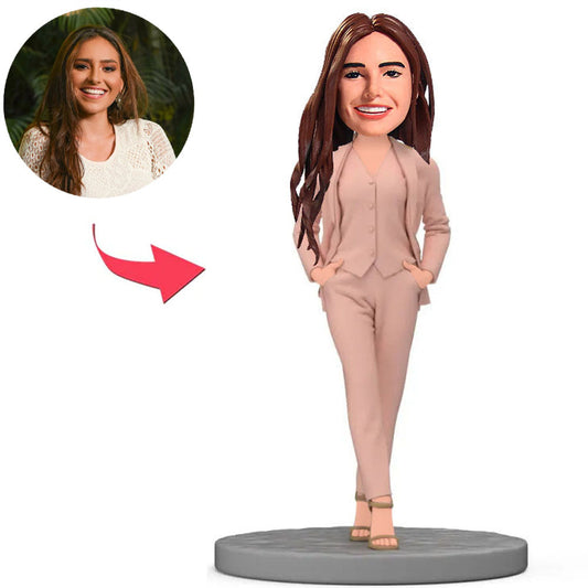 Pink Suit Beautiful Woman Female Boss Custom Bobbleheads