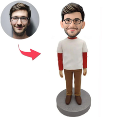 Happy Casual Man with White Clothes Custom Bobblehead