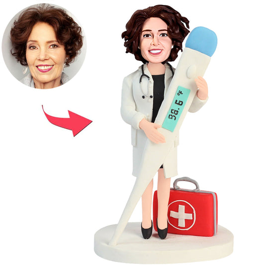 Female Doctor Holding Thermometer Custom Bobbleheads