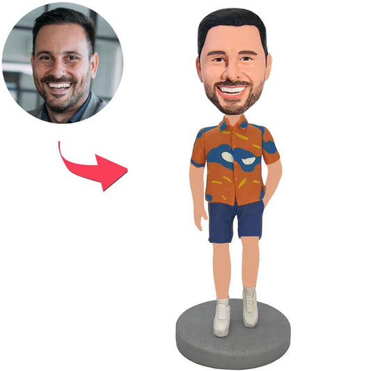 Stylish Man in Hawaiian Shirt Custom Bobbleheads