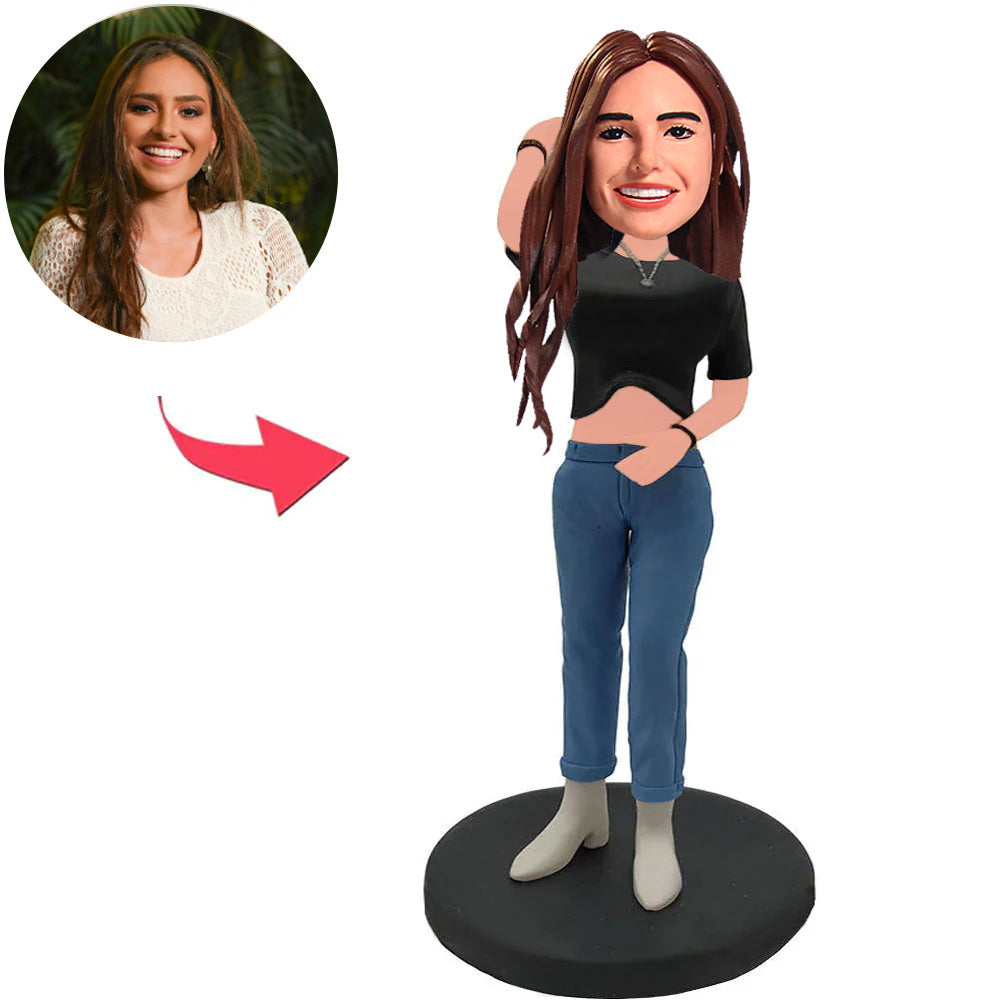 Girl with Naked Belly Vutton Custom Bobbleheads
