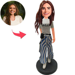 Stylish Woman in Striped Pants Custom Bobbleheads