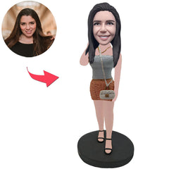 Casual Girl with Bag Custom Bobbleheads