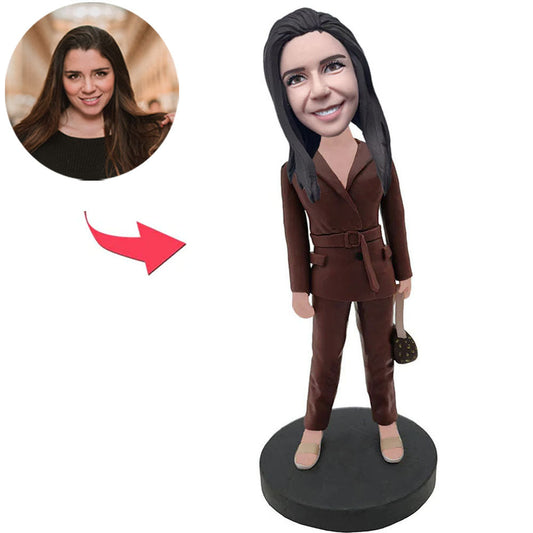 Fashion Woman in Brown Suit Custom Bobbleheads