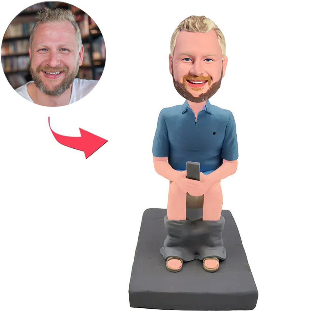 Humorous Man Sitting on Toilet Custom Bobbleheads