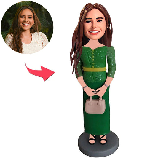 Well-dressed Green Suit Woman Custom Bobbleheads