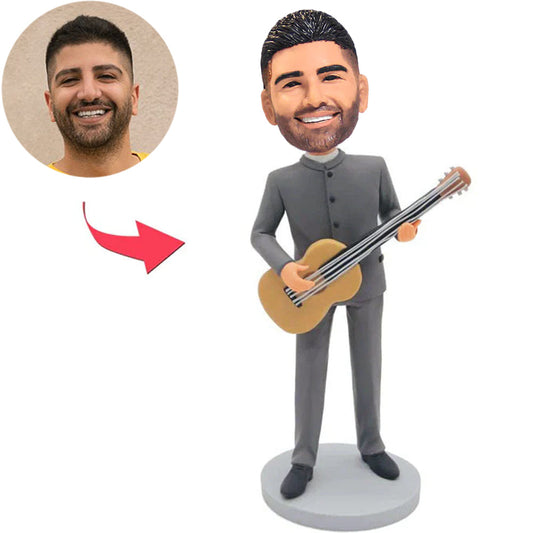 Grey Suit Man Play the Guitar Custom Bobbleheads