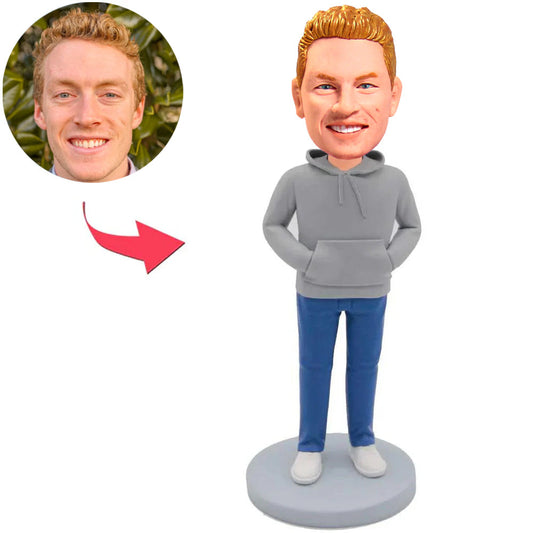 Casual Man in a Hoodie Custom Bobbleheads