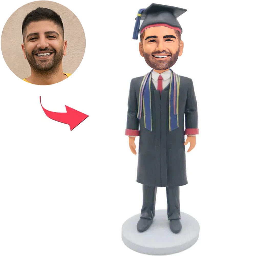 Graduation Boy in Bachelor Uniform Custom Bobbleheads with Graduation Hat