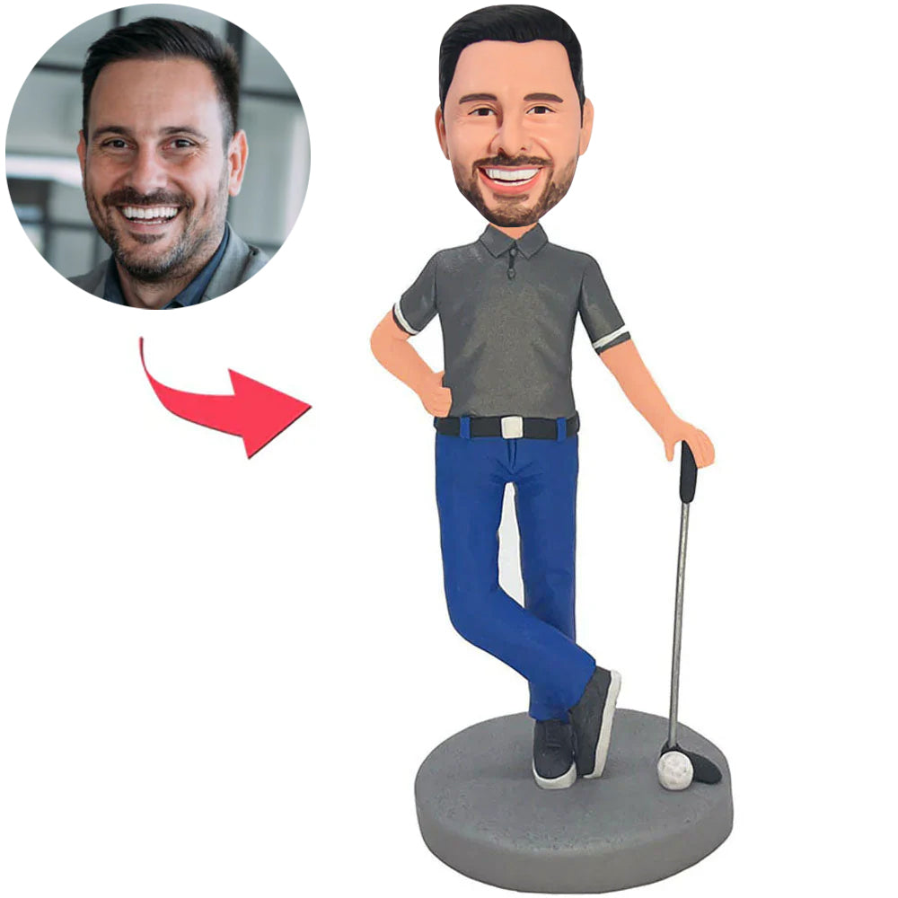 Grey t-shirt Golfer Custom Bobbleheads
