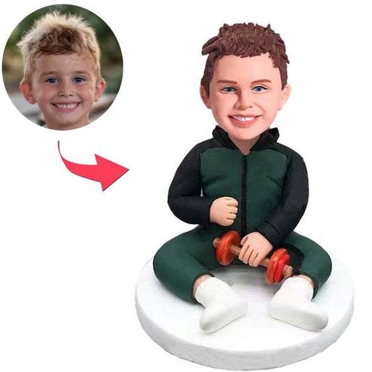Boy Holding Dumbbells Custom Kid Bobbleheads