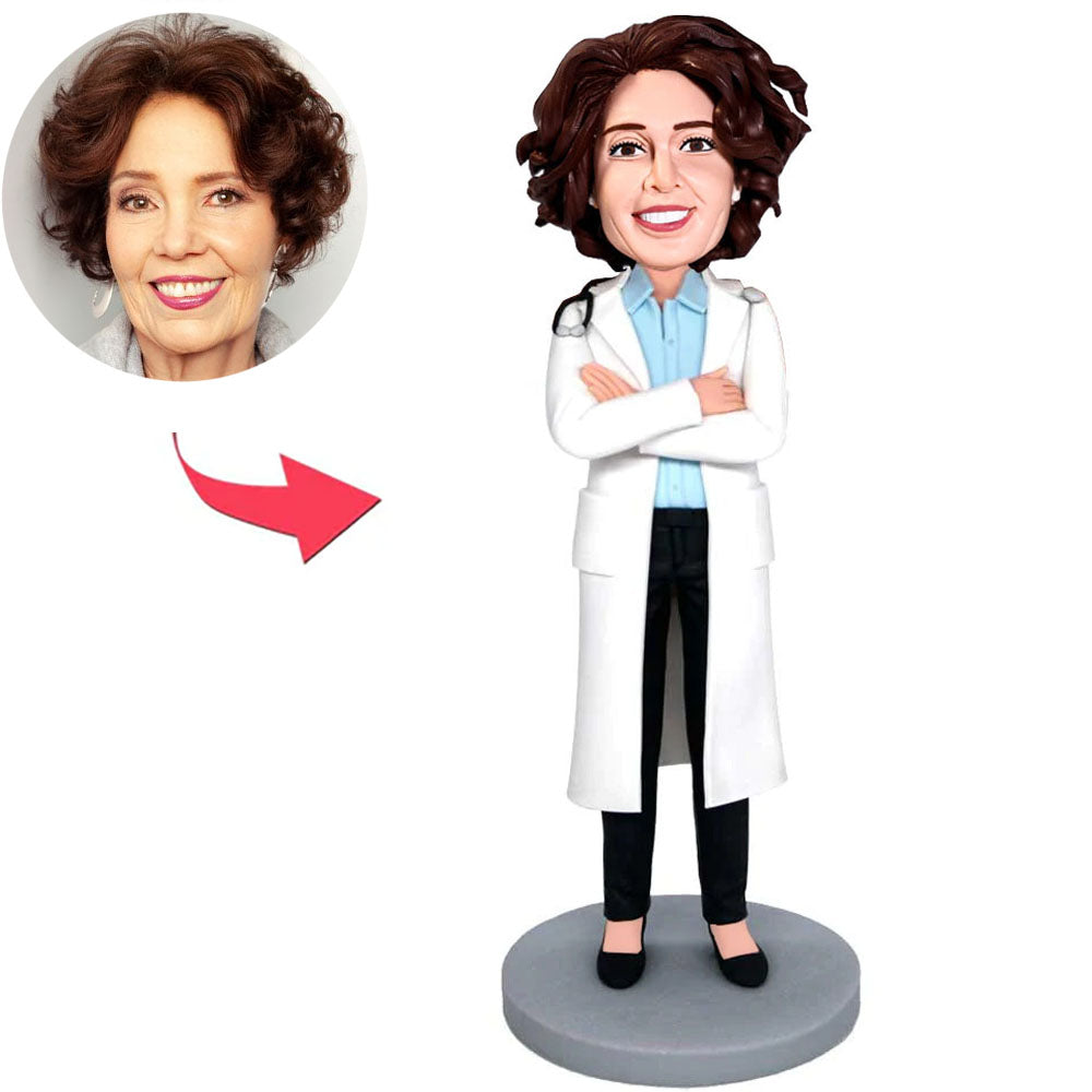 Female Doctor with Arms Folded Custom Bobbleheads