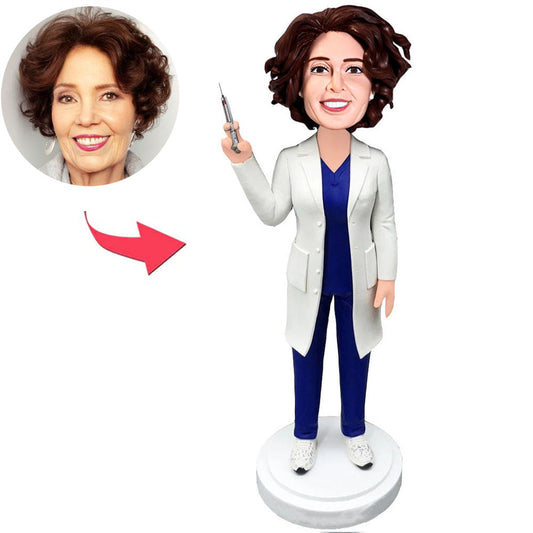 Female Doctor Holding Syringe Custom Bobbleheads
